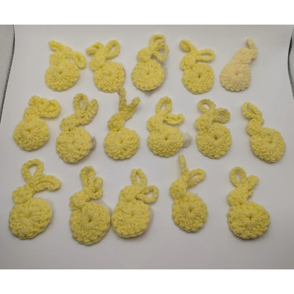 Lot of 16 Vintage Handmade Crochet Yellow Bunnies‎ Rabbits Pastel Easter Spring